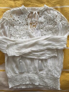 Anthropologie Fancy White Lace Blouse